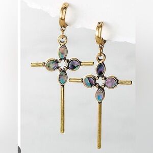 ISO - Free People Forever True Cross Dangle Earrings Gold/Abalone